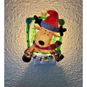 Whimsy Reindeer Hanging Lights Veilleuse Night Light For Christmas, Works EUC